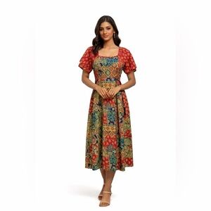 The House of Nu-Mode Vibrant Colourful Vintage Dress with ties beaded ends